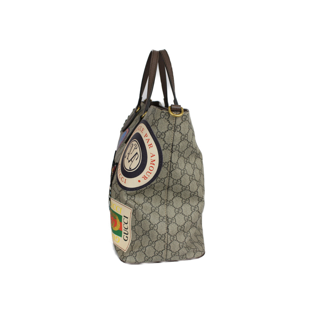 Gucci Supreme Leather Canvas Brown Appliqus Beige Shoulder Soft Courier Tan GG - Picture 4 of 7